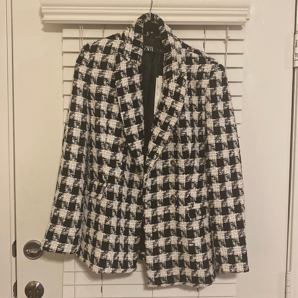 Zara houndstooth NWT blazer black and white oversized longline blazer